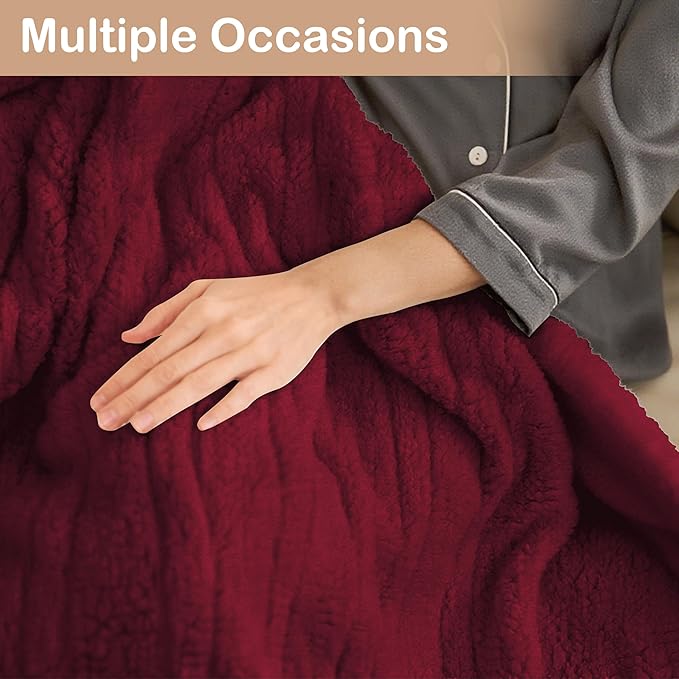 Electric Heated Blanket Throw Size 50"×60" with 9 Heating Levels & 1-10 Hs auto Off, Heating Throw Double Sided Sherpa, Energy Efficient, Machine Washable, for Couch & Office, Red