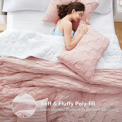 Comfort Spaces Twin/Twin XL Comforter Set for College Ogee Ruched Crinkle Texture Breathable Comforter Set Twin Dorm All Season Lightweight Bedding Set Shabby Chic Décor Pilow Pink 3 Piece