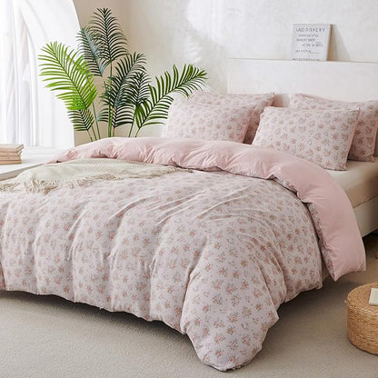 Floral King Comforter Set 3 Pieces Soft Cute Floral Bedding Comforter Lightweight Garden Style King Floral Botanical Comforter Set for All Seasons 1 Comforter and 2 Pillowcases