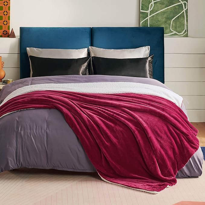 Bedsure GentleSoft Sherpa Fleece Blankets King Size for Bed - Thick and Warm Throw for Girls and Women, Soft Fuzzy Plush King Christmas Blanket for Winter, Non-Heated, Red, 108x90 Inches