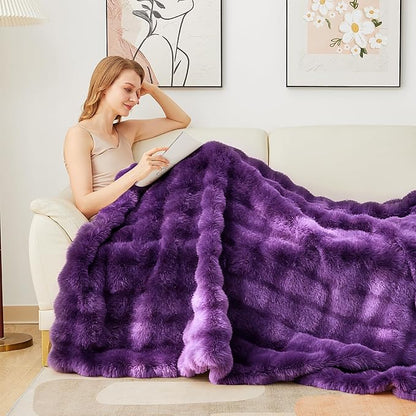 Latepis Faux Fur Twin Purple Blanket Plush 60x80 Inch Cute Fluffy Warm Bubble Blankets for Couch Bedroom Soft Blankets for All Seasons Cozy Blanket for Woman Gift, 860GSM