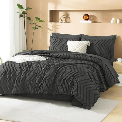 Litanika Dark Grey California King Size Comforter Set with Sheets - 7 Pieces Bed in a Bag California King Tufted Complete Bedding Sets with Comforter, Sheets, Pillowcases & Shams