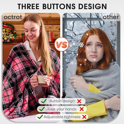 OCTROT Heated Blanket Electric, Twin Size 62X84, Heating Blanket with 10 Heating Levels & 8 Hours Auto Off, Pink Plaid Checkered Plaid Sherpa Blankets Warmer for Adults, Fast Heating Washable