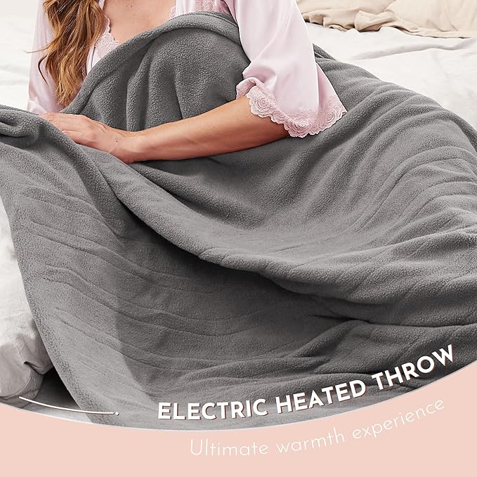 Electric Heated Blanket 84"x90" Queen Size Microplush Cover Blanket 4 Heat Settings & 10 Hours Auto Off, Cozy & Breathable, Warm All Night, Light Grey