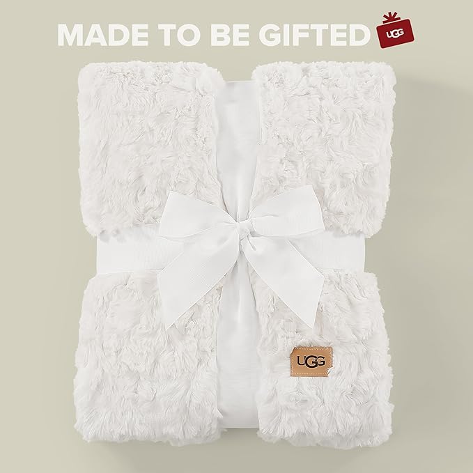 UGG Faux Fur Twin Blanket for Bed, Double-Sided Soft Blanket, Warm Large Throw for Couch, Washable Twin XL Bedding, Luxury Bedroom Decor, 66" x 90", Natural White (Adalee)