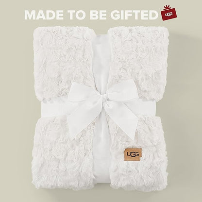 UGG Faux Fur Twin Blanket for Bed, Double-Sided Soft Blanket, Warm Large Throw for Couch, Washable Twin XL Bedding, Luxury Bedroom Decor, 66" x 90", Natural White (Adalee)