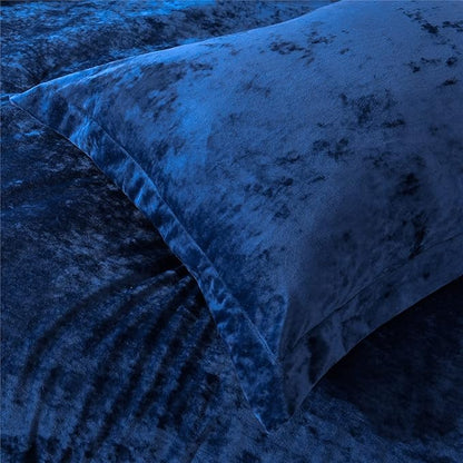 Sunshine Nicole Distressed Velvet Comforter Set, Distressed Velvet Face and Brushed Solid Microfiber Reverse, with Light Weight Soft Poly Fill, 5 Pieces Navy, Queen