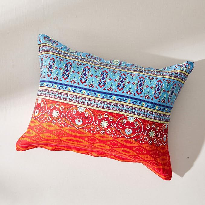 Flysheep Boho Striped Bed in a Bag 6-Pieces Twin Size, Colorful Bohemian Tribal Teal Blue Red Reversible Bed Comforter Set (1 Comforter, 1 Flat Sheet, 1 Fitted Sheet, 2 Pillow Shams, 1 Pillowcase)