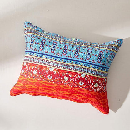 Flysheep Boho Striped Bed in a Bag 6-Pieces Twin Size, Colorful Bohemian Tribal Teal Blue Red Reversible Bed Comforter Set (1 Comforter, 1 Flat Sheet, 1 Fitted Sheet, 2 Pillow Shams, 1 Pillowcase)