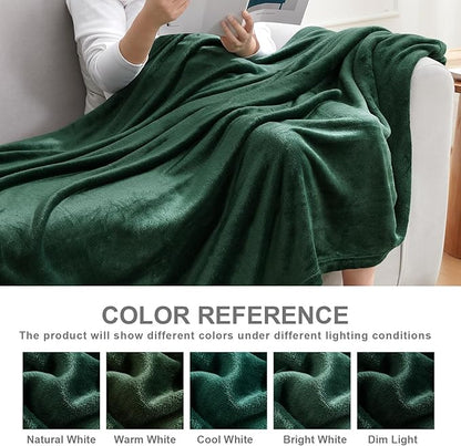 Hansleep Fleece Queen Blanket for Bed Fleece Dark Green, Queen Size Super Soft Flannel Fuzzy Plush Cozy Blanket for All Seasons, Dark Green, Queen 90x90 Inches