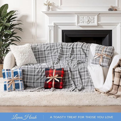 Twin Size Electric Blanket Heated, 62" x 84" Blue Plaid Heated Blanket with 8 Heat Levels & 10 Hours Auto Off, Fast Heating Blankets Machine Washable with ETL & FCC Certification