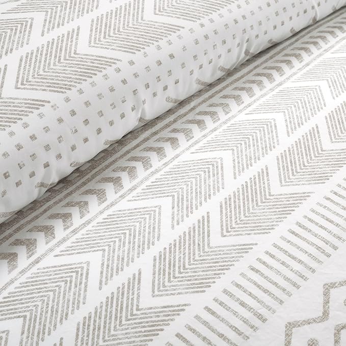 Lush Decor Hygge Geo Reversible 3 Piece Cotton Duvet Set, Full/Queen, Taupe & White