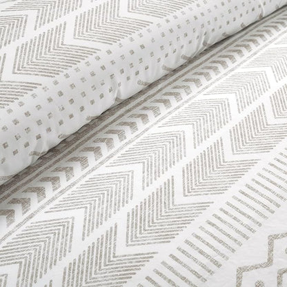 Lush Decor Hygge Geo Reversible 3 Piece Cotton Duvet Set, Full/Queen, Taupe & White