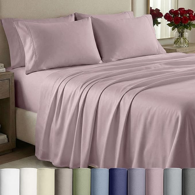 California Design Den Thick and Natural 100% Cotton Sheets Queen Size Set - 1000 Thread Count Sateen, Deep Pocket Queen Sheets, Durable Bedding - Sepia Rose