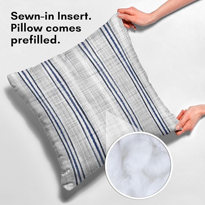 Americanflat 20x20 Throw Pillow with Sewn-in Insert - All-in-One Decorative Pillows - No Cover Needed - Soft and Durable Cushion for Bed or Sofa - Polyester - Navy Blue and White