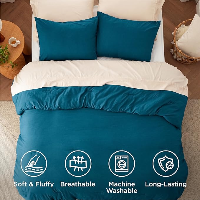 Bedsure Queen Comforter Set, Teal Soft Prewashed Bedding for All Seasons, 3 Pieces GentleSoft™ Bed Set, 1 Lightweight Comforter (90"x90") and 2 Pillowcases (20"x26")