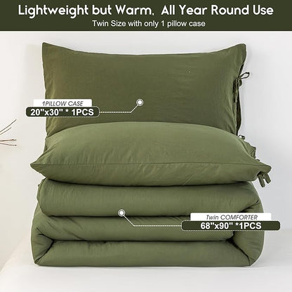 Softness Solid Olive Green Twin/Twin XL Bed Comforter Set - Lightweight Cozy Modern Polycotton Bed Blanket for Kid Teen Children All Season Use - 1 Down Alternative Comforter & 1 Pillowcase