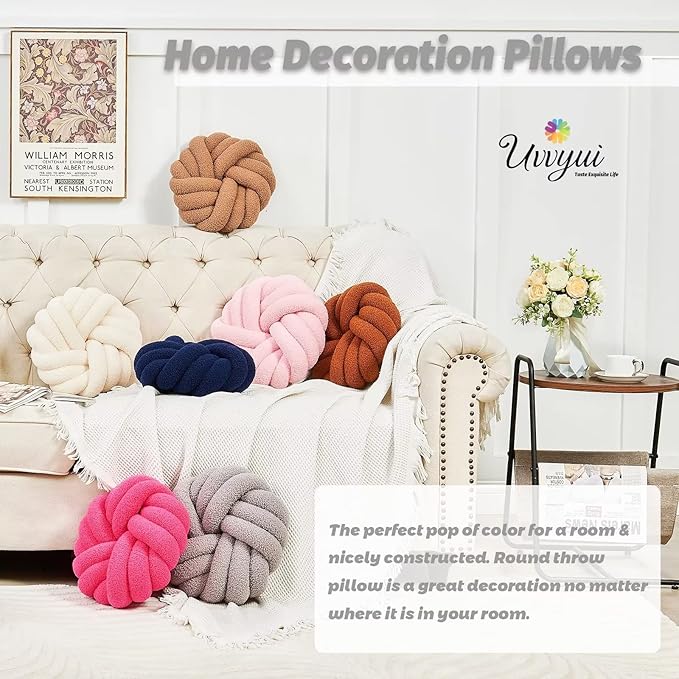 Uvvyui Knot Pillows, 14 Inch Decorative Throw Pillows Round Pillows Cushion, Soft Handmade Knotted Ball Pillow Plush Cushion Home Decor for Bed Couch Living Room (Light Gray, 14 Inch)