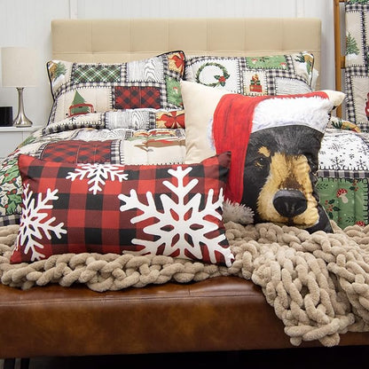 Donna Sharp 2-Piece Winter Cottage Holiday Themed Decorative Throw Pillow Set - Pillows for Couch, Sofa, Beds, and Chairs - Includes 18" x 18" Square & 12" x 22" Rectangular Pillows