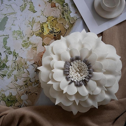 3D Flower Decorative Throw Pillow Accent Handmade Round Pillow Cushion with Insert for Home Couch Bedroom Decor 13 x 13 Inch White