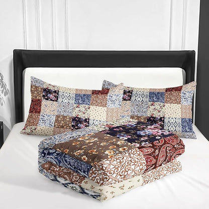 Colorful Flower Comforter Set Queen Size 3 PCS Bed in a Bag,Cute Floral Bedding Set for Girls Teens,Ultra Soft Microfiber Comforter Bed Set with 3-Pieces, Flower Bedroom Decor All Season