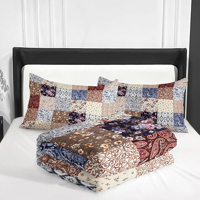 Colorful Flower Comforter Set Twin Size 3 PCS Bed in a Bag,Cute Floral Bedding Set for Girls Teens,Ultra Soft Microfiber Comforter Bed Set with 3-Pieces, Flower Bedroom Decor All Season