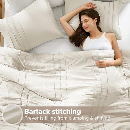 Comfort Spaces Cream Twin Size Comforter Set - 2 Pieces Pintuck Pleated Bedding Sets, All Season Lightweight, Extra Softness Pre-Washed Microfiber Bed Set, Shams, Twin/Twin XL