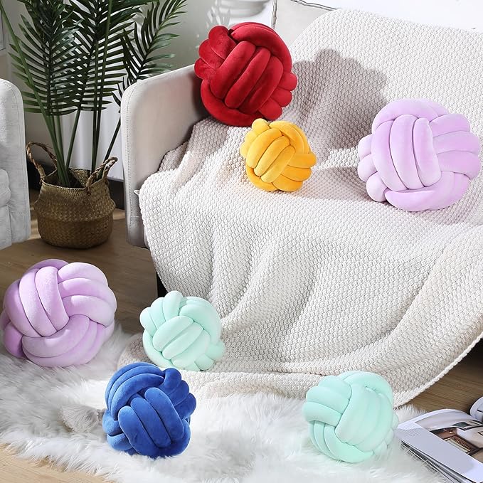 Namalu 2 Pcs Soft Knot Pillow Ball, Decorative Round Throw Knotted Pillows Cushion, Handmade Stuffed Ball Pillows for Winter Bedroom Sofa Couch Home Decor(10.6 Inches,Dark Blue)