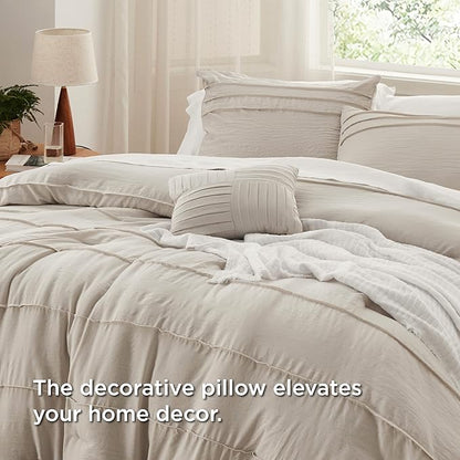 Bedsure Beige Oversized King Size Comforter Set - 4 Pieces Pinch Pleat Bed Set, Down Alternative Bedding Sets for All Season, 1 Comforter, 2 Pillowcases, 1 Decorative Pillow