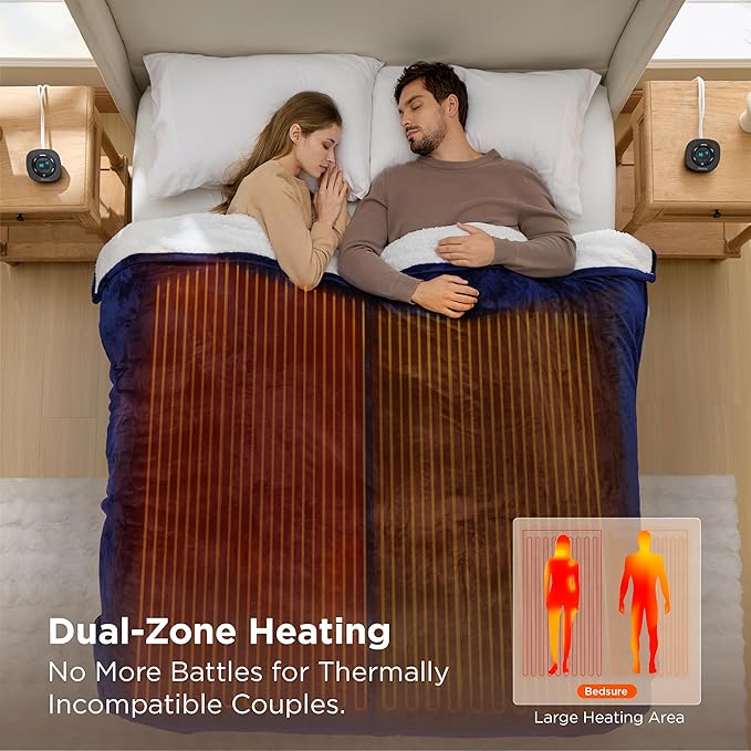 Bedsure Electric Blanket Queen Size - Dual Control Heated Blanket Queen, Fast Heating with 10 Time Settings & 10 Heat Settings, Warm Gift for Grandma (84x90 inches, Pageant Blue)