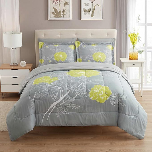 Sweet Home Collection 7 Piece Comforter Set Bag Solid Color All Season Soft Down Alternative Blanket & Luxurious Microfiber Bed Sheets, Florence, Full