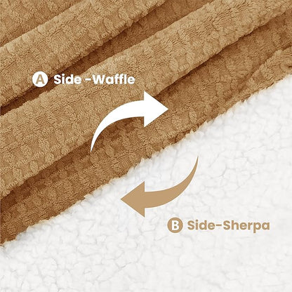 Heated Blanket Electric Blanket Full Waffle,72x84 Inches Sherpa Fleece Fast Heating Blanket 6 Heating Levels & 10 Hours Auto Off ETL Certification, Caramel Full