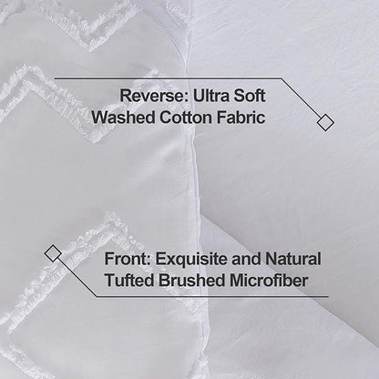 Andency Queen Comforter Set White, 3 Pieces Boho Textured Fall Farmhouse Bed, Microfiber Down Alternative Geometric Bedding Set (90x90Inch Comforter, 2 Pillowcases)