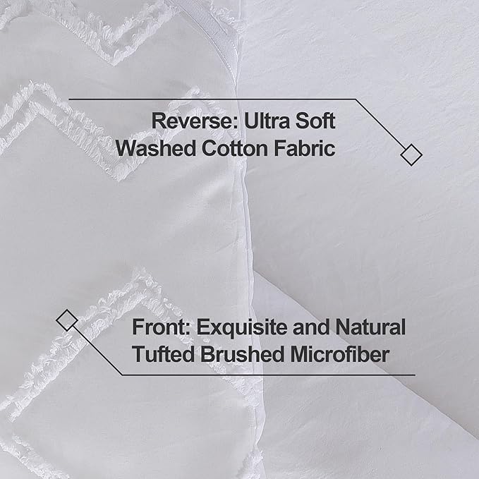 Andency White Full Size Comforter Set, 3 Pieces Boho Textured Fall Farmhouse Bed, Microfiber Geometric Comforter Bedding Set (79x90In Comforter & 2 Pillowcases)
