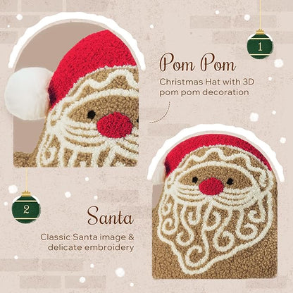 Phantoscope Gingerbread Merry Christmas Throw Pillow, Plush Teddy Xmas Gingerbread Santa Claus Shaped Pillows Christmas Decorative Pillow for Couch Living Room Bed, Beige, 20 x 16.5 inches