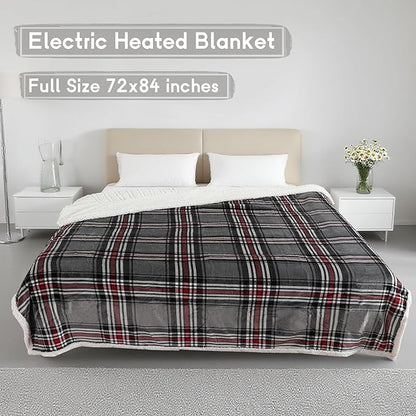 Heated Blanket Electric Blanket Full Size 72''x84'' with 10 Heating Levels, 12 Hour Auto Shut Off, Machine Washable, Flannel & Sherpa Soft Warming Blanket for Couch, Bed, Office - Gray & Red