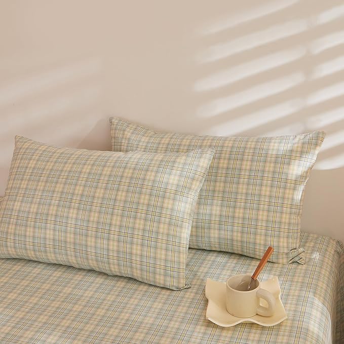 HighBuy King Comforter Set Green Gingham Plaid Comforter Modern Style Plaid Comforter Set 3 Pieces Grid Checkered Comforter with 2 Pillowcases Fluffy Soft Boho Gingham Bedding Set King Size