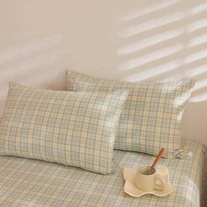 HighBuy Queen Comforter Set 3 Pieces Green Grid Plaid Comforter Set Checkered Comforter with 2 Pillowcases Modern Lightweight Boho Bedding Comforter Geometric Gingham Fluffy Comforter Set