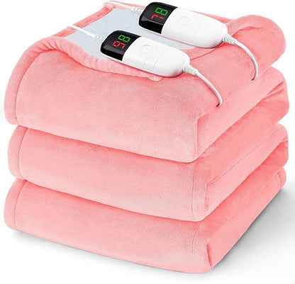 Heated Electric Blanket King Size - 90" x 100" Heating Blanket with Dual Control, 10 Heating Levels & 8 Hours Auto Off, Soft Warm Flannel Blanket, Christmas Birthday Gifts for Senior Grandma