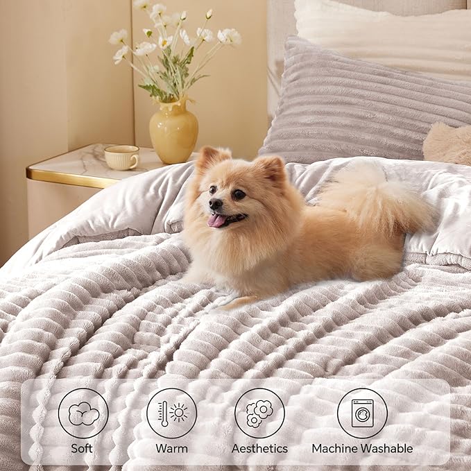 BEDELITE Fleece Twin Comforter Set -Super Soft & Warm Fluffy Lotus Pink Bedding, Luxury Fuzzy Heavy Bed Set for Winter with 1 Pillow case