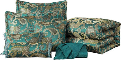Chezmoi Collection Adelle 7-Piece Paisley Jacquard Embroidered Comforter Bedding Set, California King, Teal