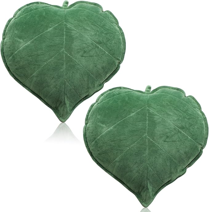 Yookeer 2 Pcs Leaf Shaped Throw Pillow 3D Leaves Plant Decorative Throw Pillows for Couch Living Room Bedroom Sofa Home Decoration, 16 x 16 Inch(Dark Green)