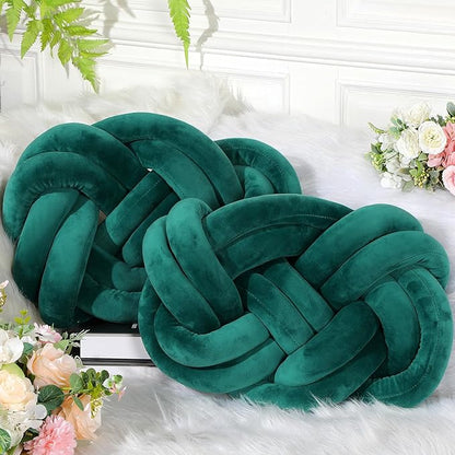 Sintuff Set of 2 Velvet Knot Pillow Ball 14 x 16 Inch Soft Decorative Knotted Throw Pillow for Christmas Thanksgiving Couch Home Sofa Bedroom Decor to Add Comfort and Style(Green)