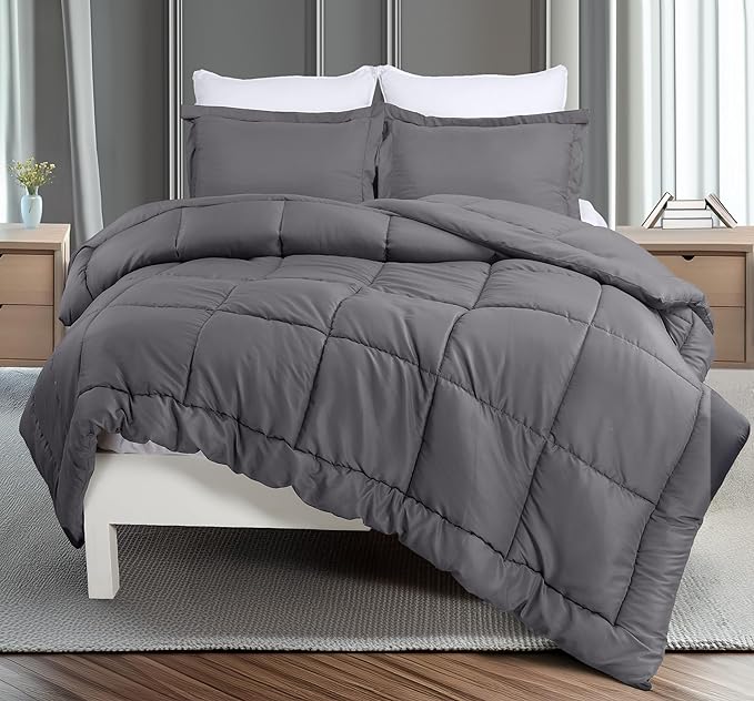 Utopia Bedding Queen Comforter Set - 3 Piece Grey Comforters Queen Size Bed Set - Down Alternative Duvet Insert Includes 1 All Season Comforter (88 x 88 in) and 2 Pillow Shams (20 x 26 in)