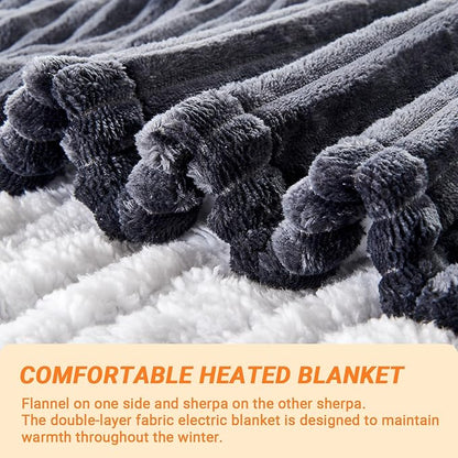Heated Blanket Electric King, Soft Flannel Heating Blanket with 8 Hours Auto Off 10 Fast Heating Levels Machine Washable Sherpa Heated Blanket with Overheating Protection