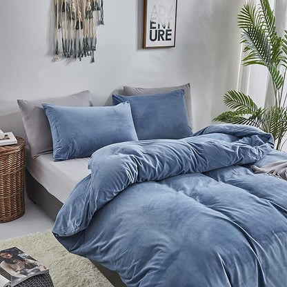 Wellboo Blue Velvet Comforter Sets Twin Boys Men Lake Blue Fluffy Bedding Comforters Women Girls Solid Blue Flannel Cozy Quilts Modern Plain Haze Blue Aesthetic Blanket Luxury Ultra Soft Shaggy Bed