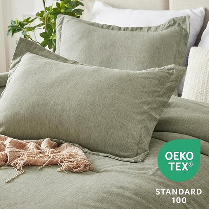 CozyLux King Size Comforter Set - 3 Pieces Olive Green Soft Luxury Cationic Dyeing Bedding Comforter for All Season, Breathable Lightweight Fluffy Boho Bed Sets with 1 Comforter and 2 Pillow Shams