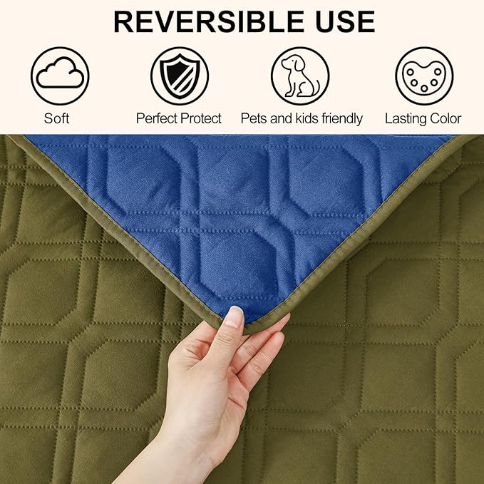 Smiry Reversible Waterproof Couch Covers for Sofa, Washable Dogs Pet Couch Covers for 3 Cushion Sofa Pet Friendly, Water Resistant Furniture Protector Slipcover, Geometric (30"x53", Green/Navy)