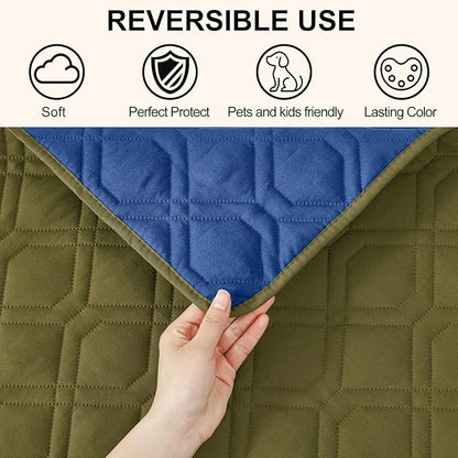 Smiry Reversible Waterproof Couch Covers for Sofa, Washable Dogs Pet Couch Covers for 3 Cushion Sofa Pet Friendly, Water Resistant Furniture Protector Slipcover, Geometric (82"x102", Green/Navy)