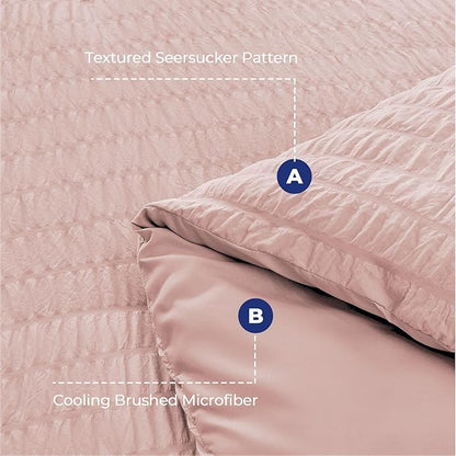 HYMOKEGE Rose Gold Twin XLComforter Set Seersucker 5 Pieces, All Season Luxury Bed in a Bag for Bedroom, Bedding Set with Comforter, Sheets, Pillowcase & Sham